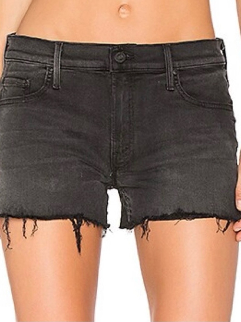 Mother The Teaser Slit Black Jean Shorts Raw Hem Stretchy